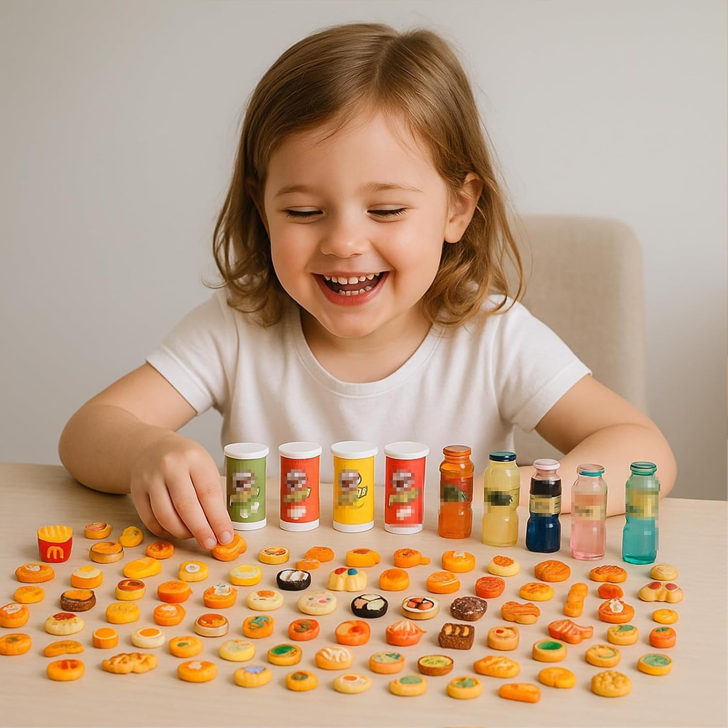 100 Pcs Miniature Food Set & Drink Bottles Realistic Resin Dollhouse Accessories 1:12 Scale Mini Food Kit for Kids Play, Collectors, Miniature Scene Kitchen Game Party Cake Bread Dessert