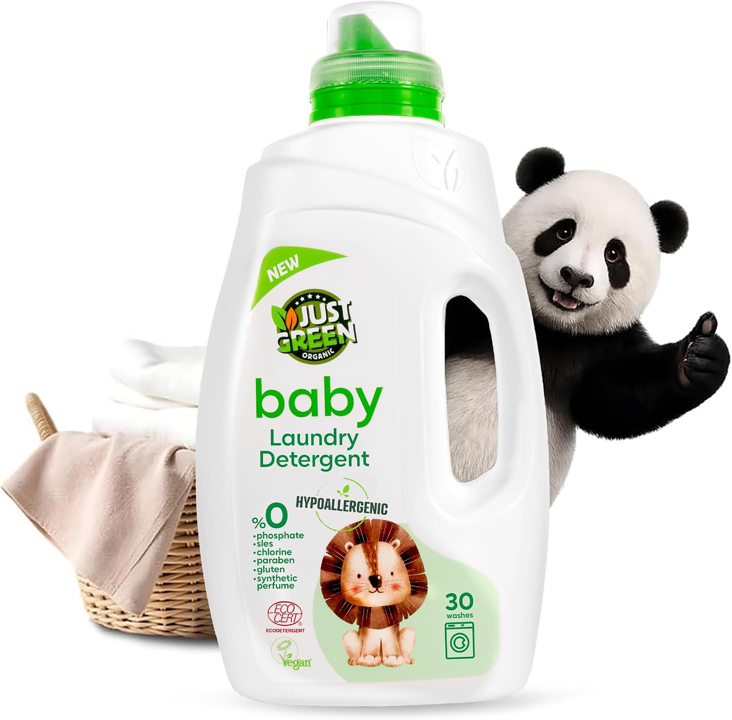 Baby Liquid Laundry Detergent, Plant-Based Laundry Soap Newborn & Infant Clothes, Hypoallergenic, Fragrance-Free, EcoCert Certified, 30 Washes, 50.7 fl oz (1500 ml)