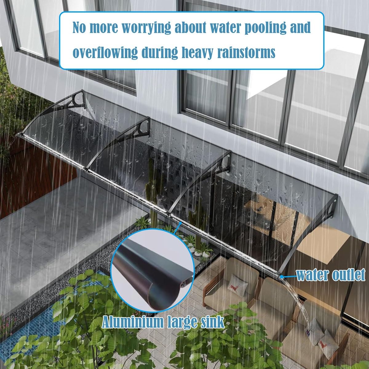 Solidny baldachim drzwiowy – 50 x 200 cm patio schronienie przed deszczem z ochroną przed promieniowaniem UV i ow, aluminiowy wspornik, niebieski design na werandę i do ogrodu