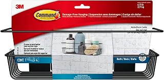 Command Shower Caddy Matte Black with Water Resistant Command Strips, Bathroom Organizer, Holds up to 6.5 lbs
