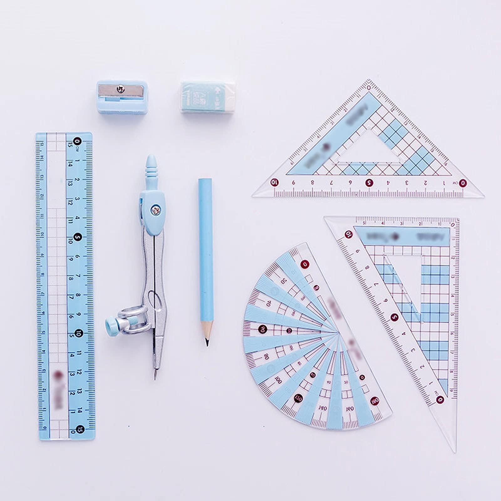 Mathe-Geometrie-Kit-Sets, Geometrie-Kit, 8-teiliges Mathematik-Werkzeug-Kit mit Zirkel, Winkelmesser, Bleistift, Radiergummi, Anspitzer, Dreieck, 6-Zoll-Lineal, Aufbewahrungsbox, Z(Pink)