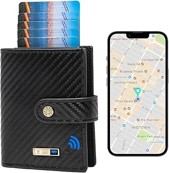 SMART LB Anti-Lost Bluetooth Wallet Tracker,Trackable Wallet for Men with Aluminum Cardholder Mens Slim,Leather Mens Wallet with ID Window Credit Card Holder Pocket Carbon Black