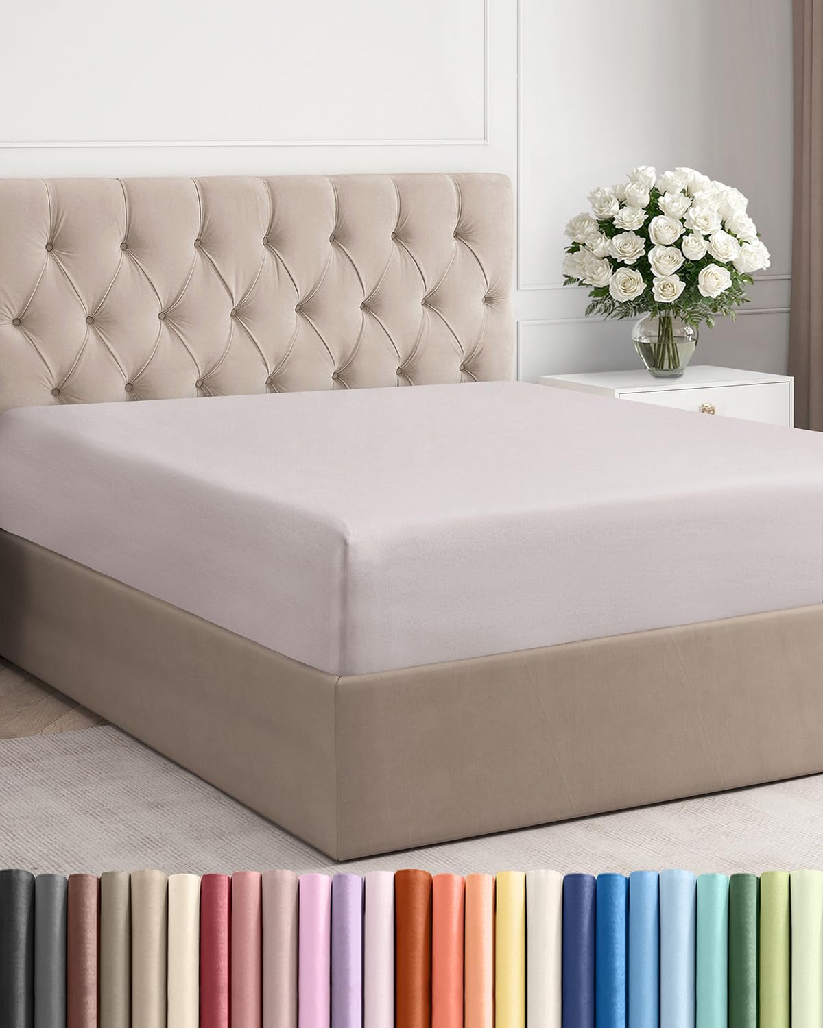Full Fitted Sheet - Single Fitted Sheet Only - Deep Pockets - Light Grey | Bottom Fitted Sheet Only w/ 8-16 Inch Deep Pockets, Ultra-Soft, Breathable & Wrinkle Free, Easy-Care, Fade & Shrink