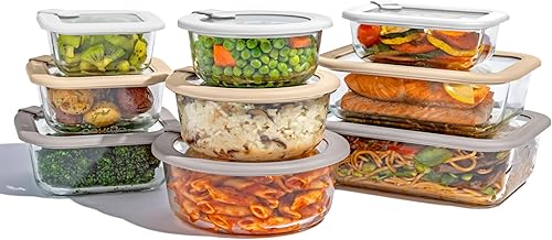 Bentgo Signature - Almacenamiento de alimentos de vidrio a prueba de fugas, juego de 18 piezas, recipientes sin plástico con 1 compartimento con