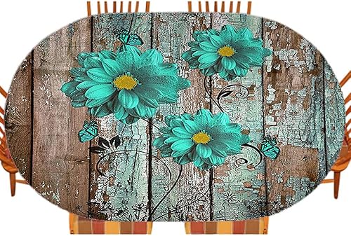 Miniatura 9 de Mantel ajustable ovalado de girasol, flores amarillas rústicas en puerta de granero marrón en casa de campo en otoño, para cocina, comedor, fiesta,