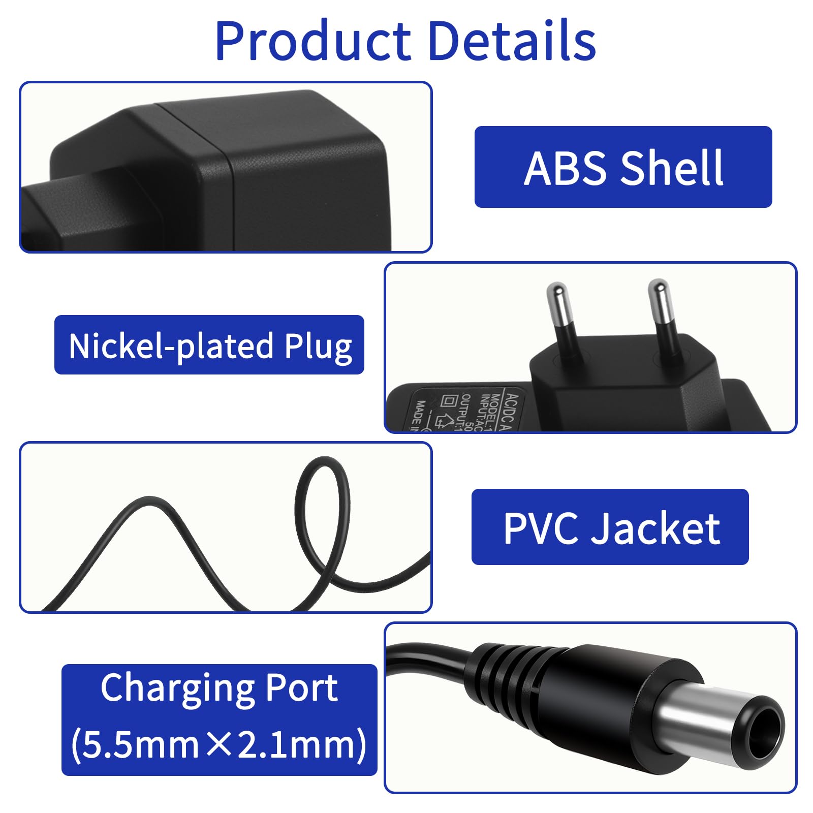 Zasilacz 12 V 0,5 A, zasilacz 12 V 0,5 A, uniwersalny zasilacz AC 100-240 V do DC 6 W ze złączem 5,5 x 2,1 mm, 6 W zasilacz do kamer CCTV Taśmy LED Router, 1 M