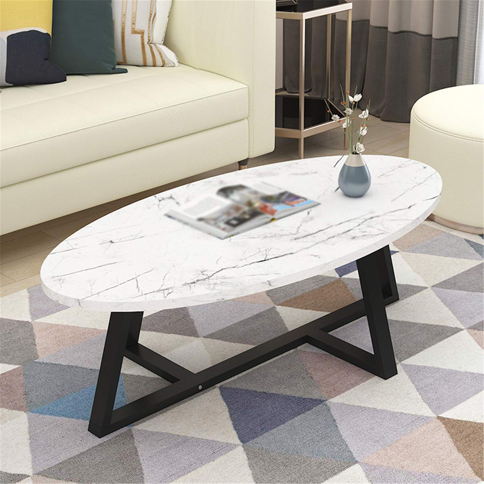Tavolino Da Salotto Rettangolare Bianco 102x55x45 Cm In Legno Multistrato, Con Ripiano Portaoggetti, Per Soggiorno, Ufficio, Caffetteria, Da Assemblare - 2