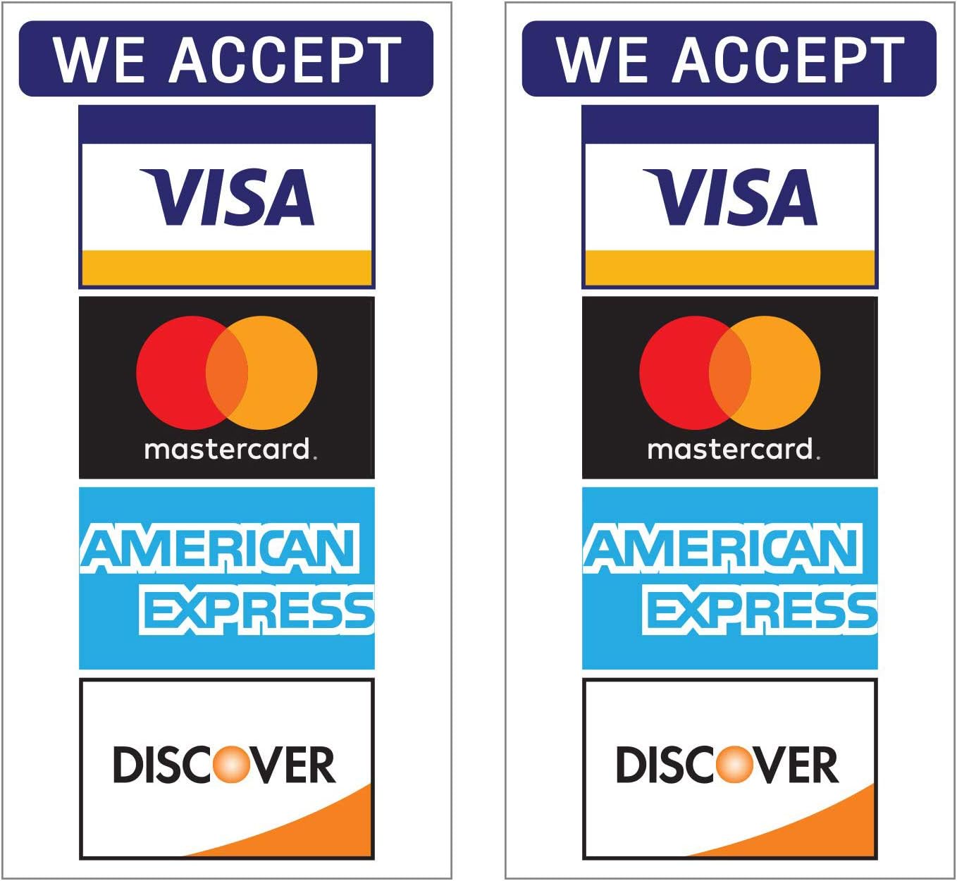 Credit Card Stickers - Visa, MasterCard, Amex and Discover, Vinyl Decals, UV Protected & Waterproof, 3.3 X 6.4 Inch - 2 Pieces