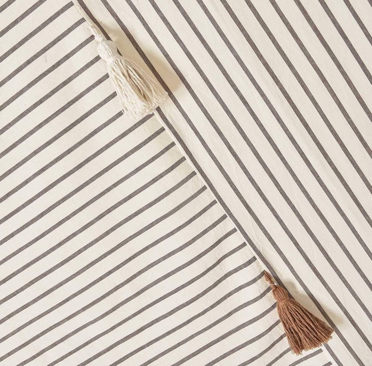 DOSLY IDÉES Taupe and Beige Stripe Patchwork Cotton Tassel Shower Curtain for Bathroom,Farmhouse,Country Rustic and Cute Style,72 x 72 in