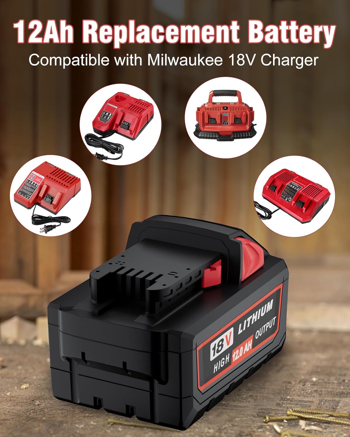 HOCHSTERN 2Pack 12.0Ah M-18 Battery Replacement for Milwaukee 18V Battery 48-11-1862 48-11-1852 48-11-1880 Compatible with Milwaukee 18 Volt Batteries Cordless Power Tools (Red) - Image 4