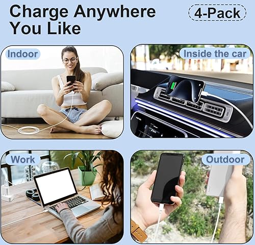 Vista 58 de Carplay - Cable de carga USB C para iPhone 16 15 Pro Max, paquete de 4 [3/3/6/6 pies] 60 W USB C a USB C cable y USB A a USBC cable de carga rápida