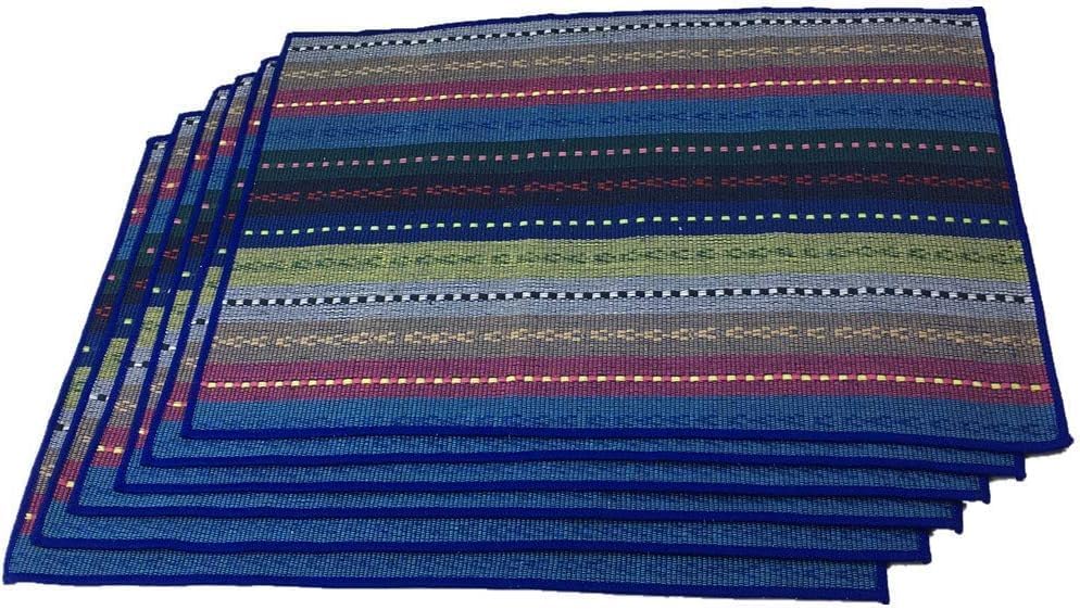Miniatura 2 de WAZAIGUR Juego de 6 manteles individuales tejidos a mano con 100 % algodón, coloridos manteles individuales trenzados, acanalados, duraderos, con