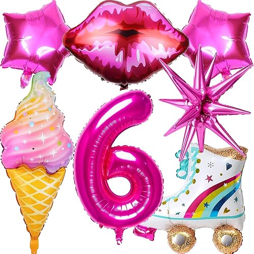 Globos de cumpleaños de niña rosa, decoraciones de globos de cumpleaños de 6 para niñas, suministros de fiesta de cumpleaños de princesa, globos