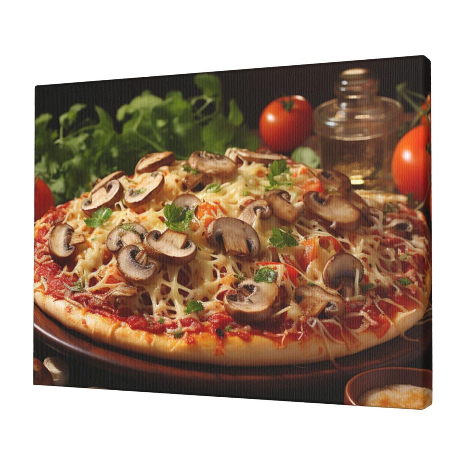 KLOPH Pizza with mushrooms tomatoes Canvas Wall Art for Living Room 12"x16" Modern Artwork Painting for Bathroom Hanging Canvas Prints Aesthetic Wallart for Bedroom Kitchen Office Wall Decor