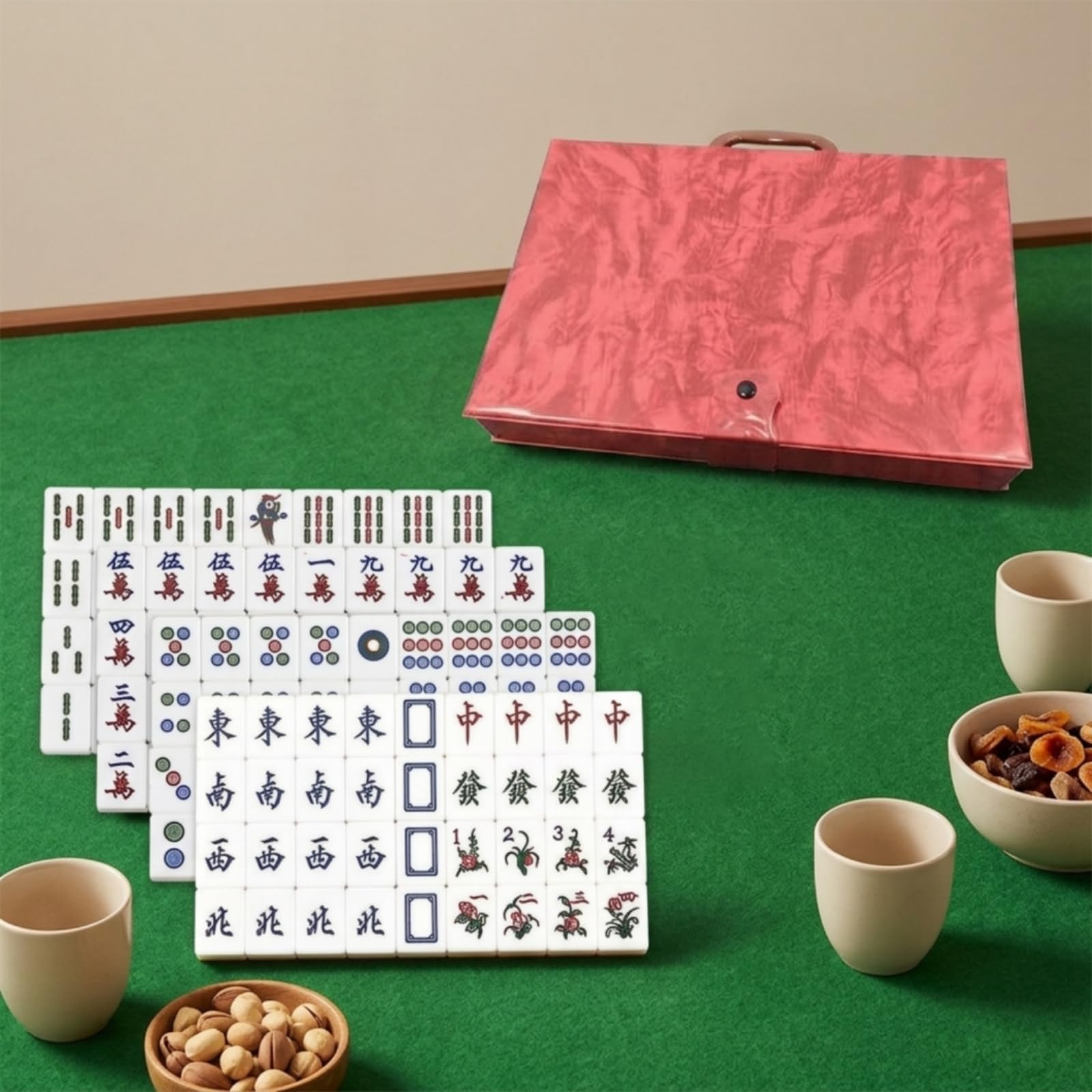 harayaa Mahjong Set Tile Game Equipment Set, Array, Verde Scuro, 7 Punti Verde Scuro 37 + Scatola In Pelle