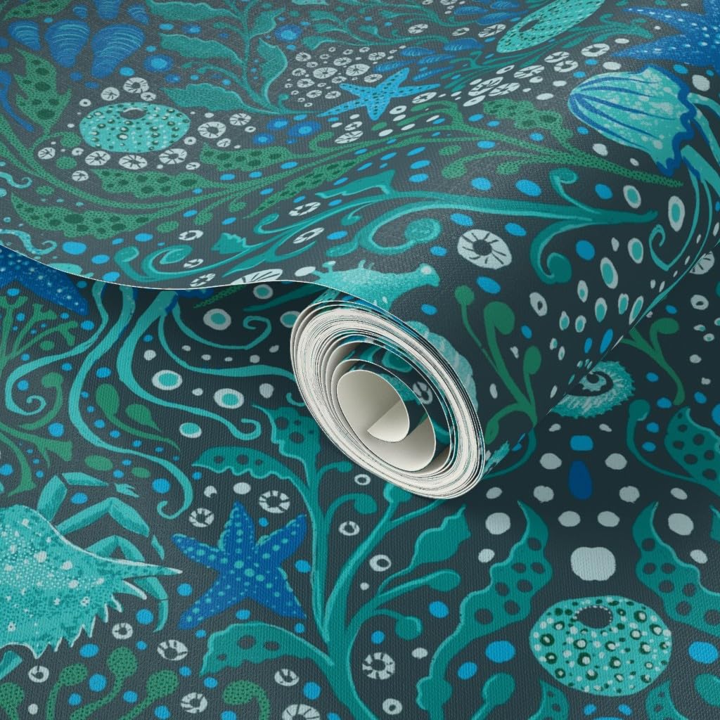 Spoonflower Peel & Stick Wallpaper - Ocean Navy Seahorse Nautical Design, Removable, 9ft X 2ft - View #6