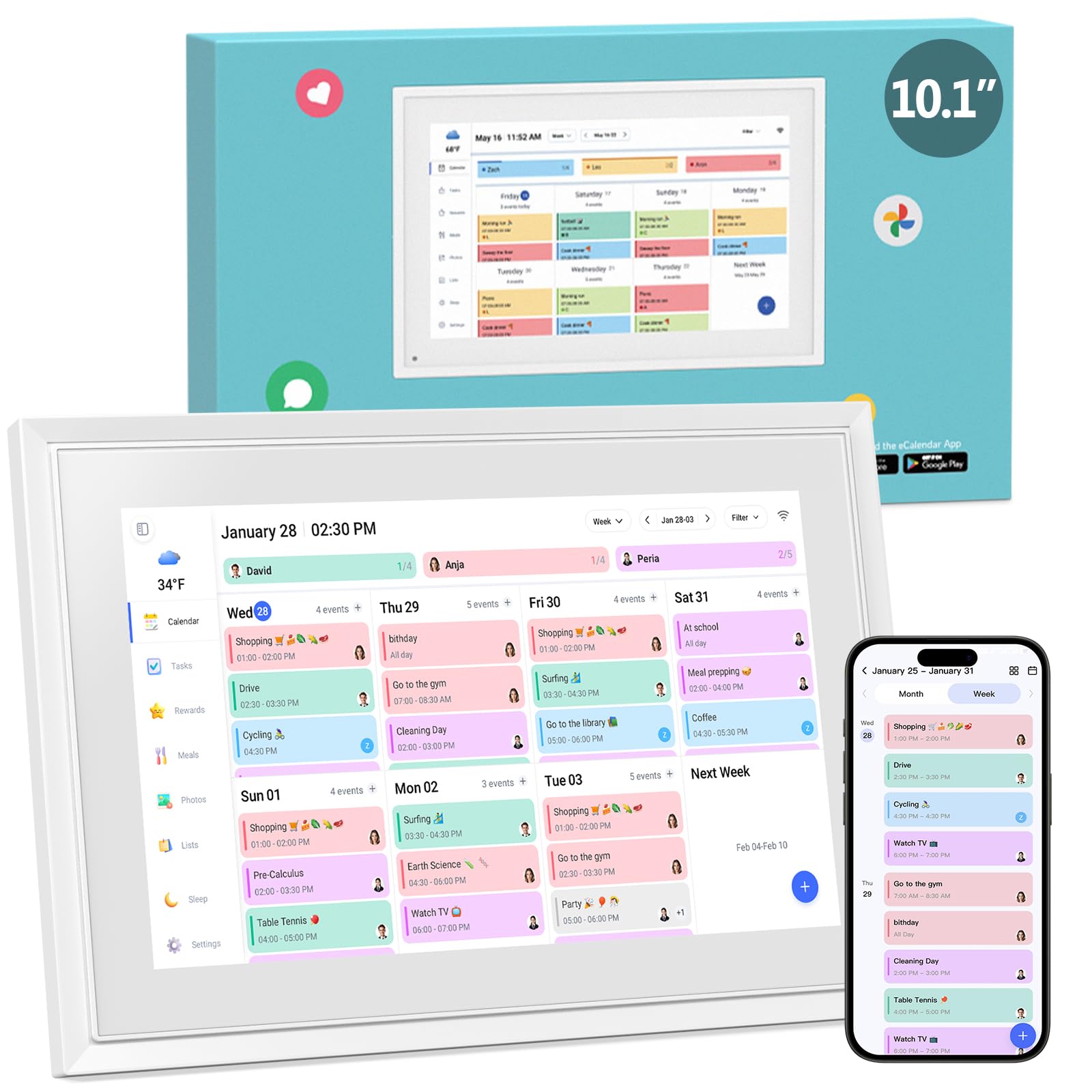Digitaler Familienplaner 10.1 Zoll Touchscreen Kalender App Sync Aufgabenverwaltung