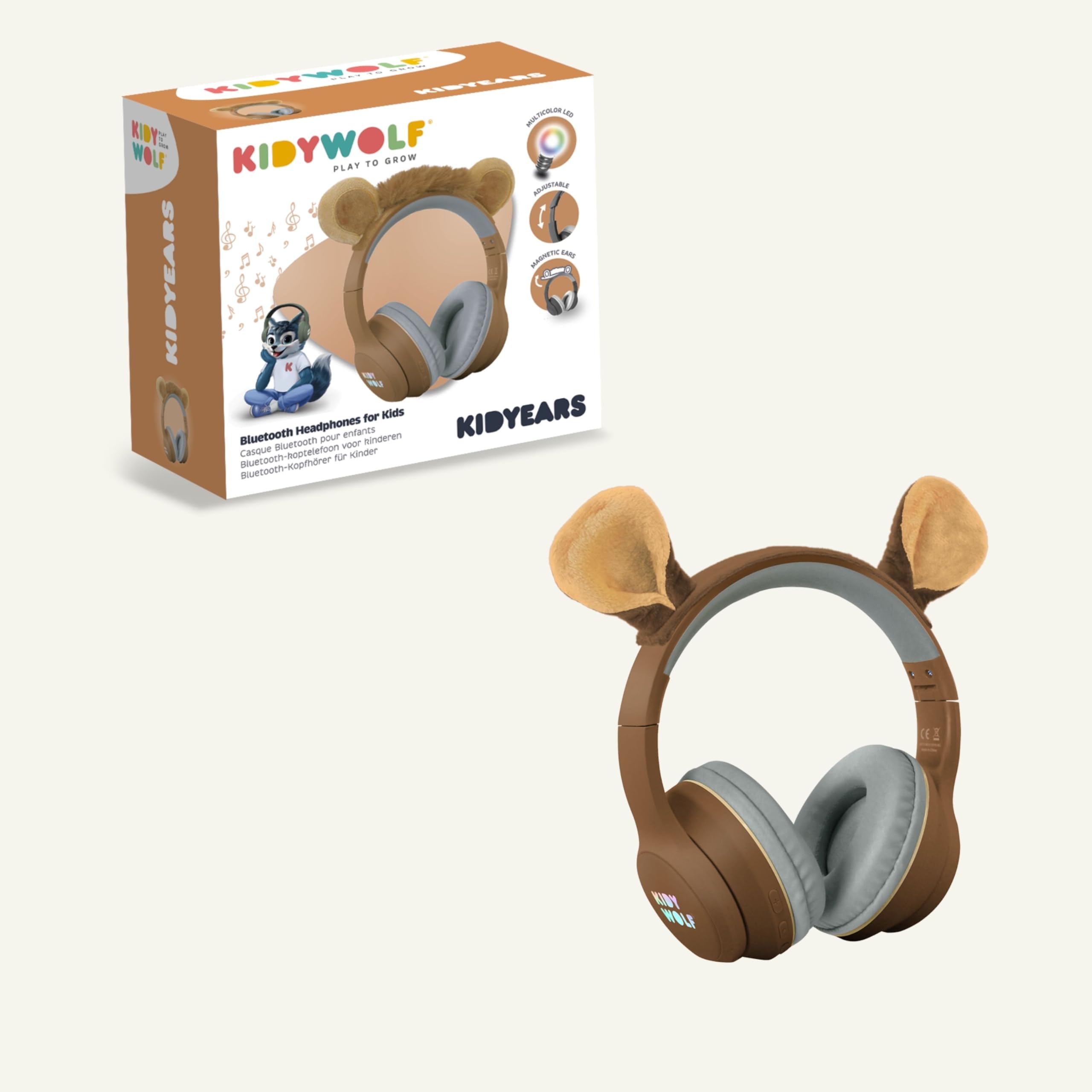 KIDYWOLF - KIDYEARS Lion - Casque Audio Enfant Bluetooth & Filaire - Volume Limité 85dB pour Protéger l'Audition