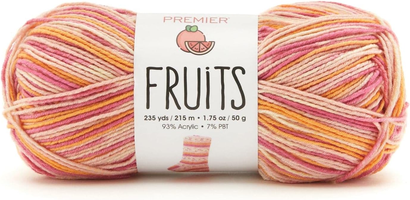 Fruits Yarn, Acrylic Sock Weight Yarn for Crocheting and Knitting, 235 yds, Pink Grapefruit