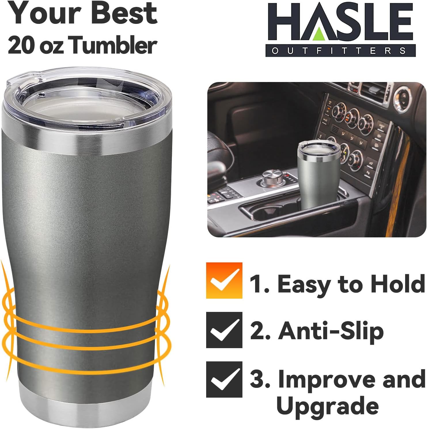 HASLE OUTFITTERS 20 oz Tumbler Bulk, Stainless Steel Tumblers with Lid, Vacuum Insulated Tumbler, Double Wall Tumbler Cup, coffee mugs, Gray, 1 Pack - Image 3
