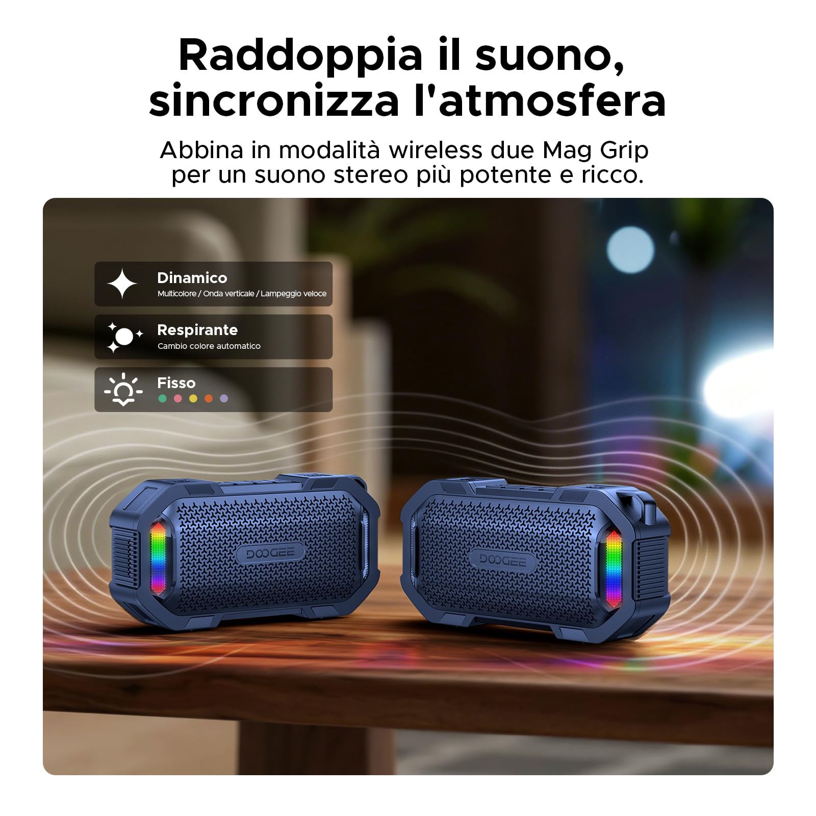 Cassa Potente Portatile con Luce RGB, IP67 Impermeabili Fissaggio Magnetico Altoparlante Wireless Portatile, 10W Resistente alla Polvere e all'acqua, 8 Ore, BT5.3, Accoppiamento Stereo TWS