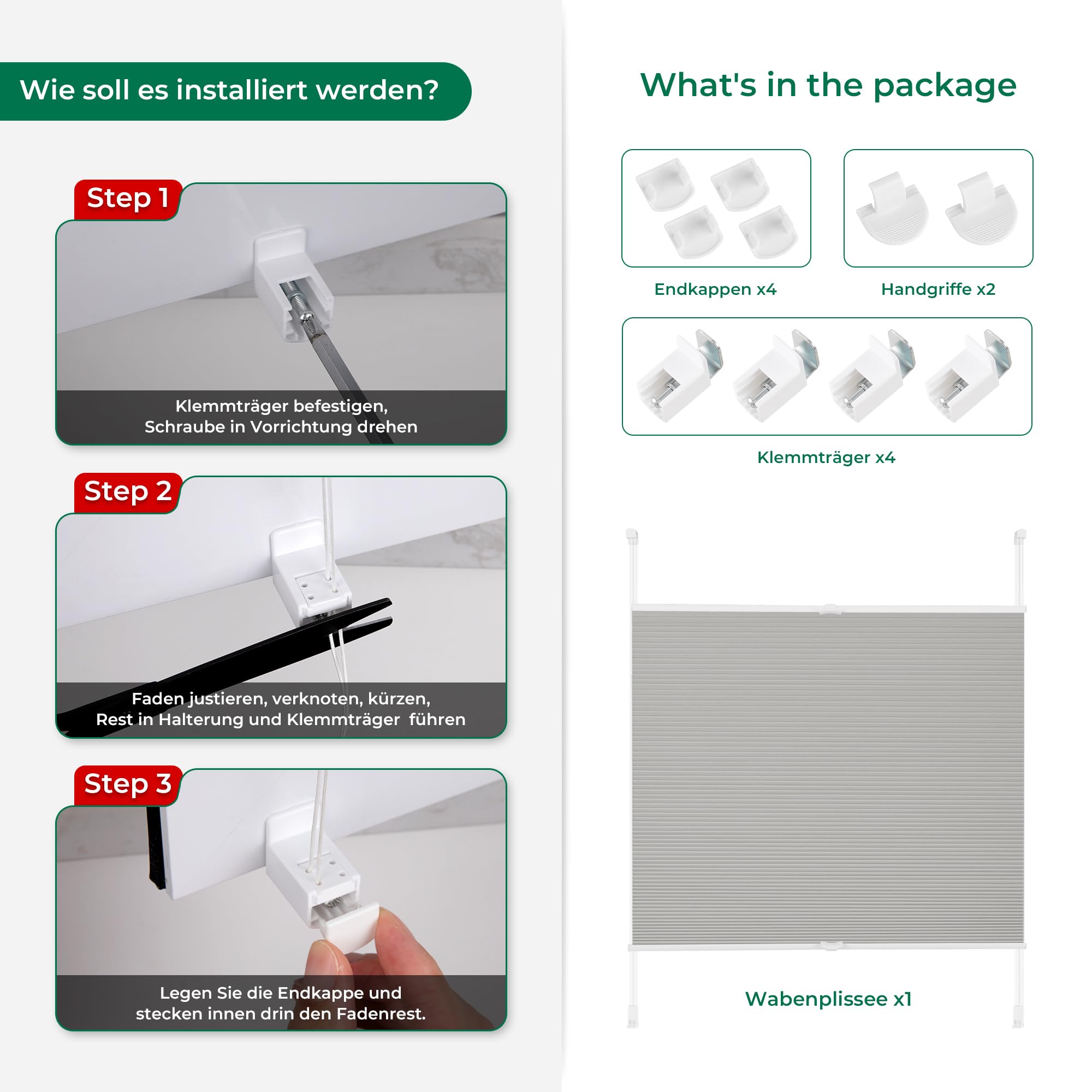 Allesin Wabenplissee ohne Bohren Klemmfix Thermo Verdunklungsplissee 90x190cm(BxH) Grau | 100% Verdunkelnd & Sicht- & Schallschutz | Für Schlafzimmer, Wohnzimmer, Kinderzimmer, Fenster & Tür
