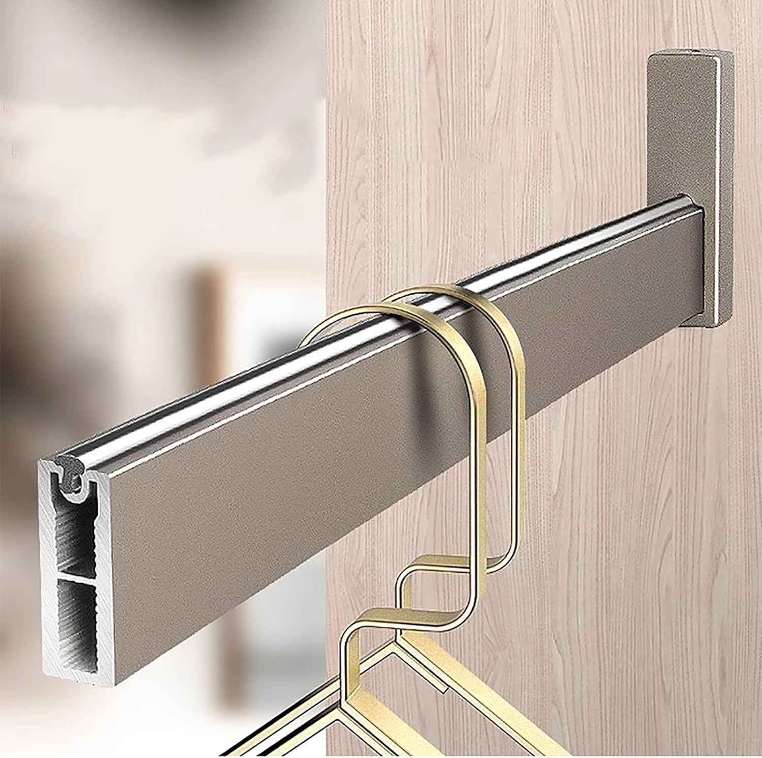 Heavy Duty Wardrobe Clothes Pole with Middle Support, Metal Closet Rod Rail Support Shelf Pipe Bracket Holder, Coats Hanger Rail Wall Mounted(Champagne,175cm(68 7/8"))