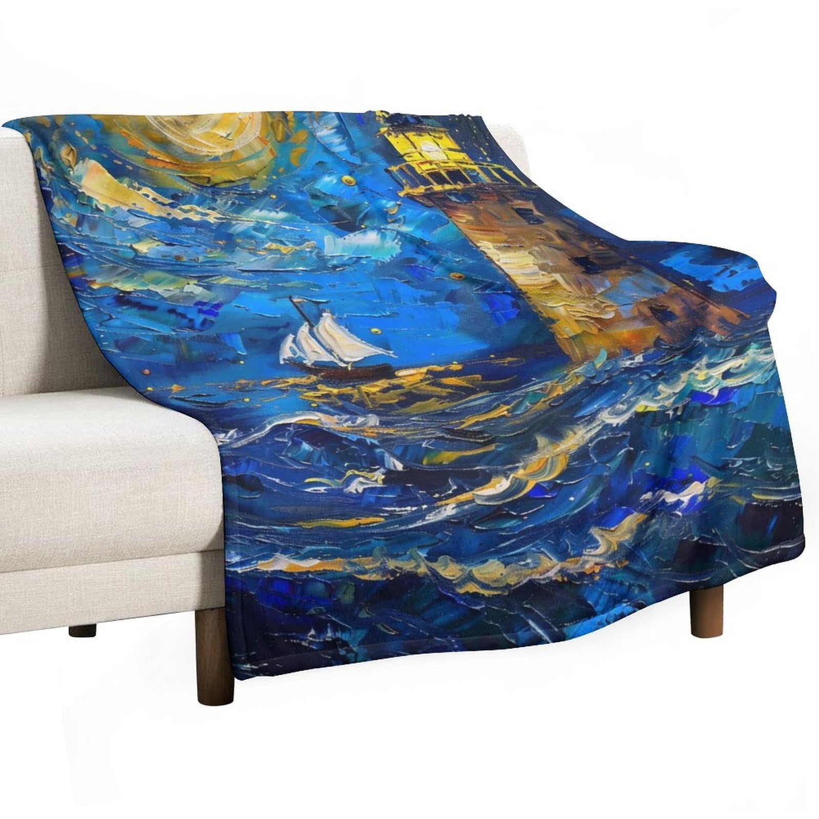 YHGSREUOH Starry Night Style Lighthouse Ocean 01 Flannel Blankets Fleece Soft Throw Lightweight Plush Gifts for Couch, Bed, Cozy Sofa Plush, Chair, Lovers 130x175cm(50x70in)