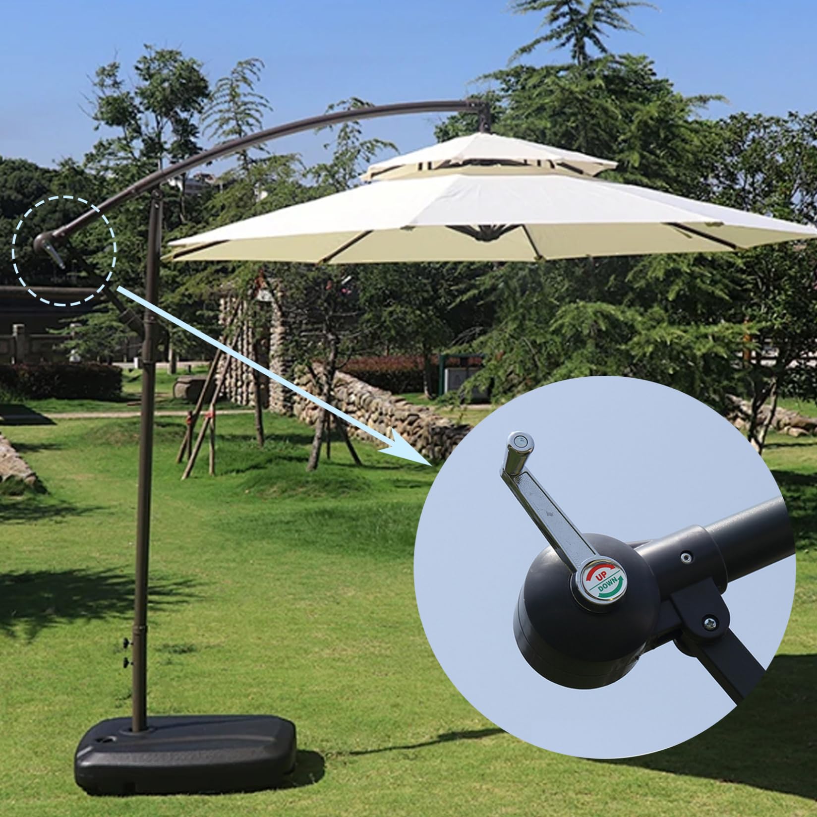 Umbrella Crank Replacement Manual 360° Rotating Patio Umbrella Replacement Parts Heavy Duty Outdoor Beach Umbrella Cantilever Umbrella Parts, Umbrella Crank Replacement : Patio, Lawn & Garden