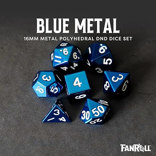 Miniatura 2 de FanRoll by Metallic Dice Games - Juego de dados poliédricos de metal de 0.630 in azul, juego de rol para Calabozos y Dragones