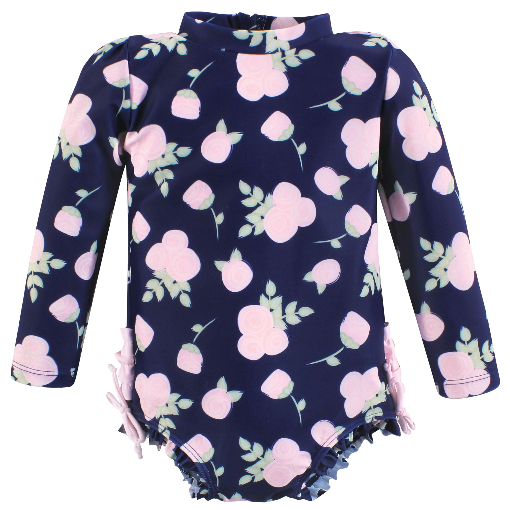 Hudson Baby Baby Girl's Rashguard Toddler Swimsuit, Navy Floral, 6-7 Years