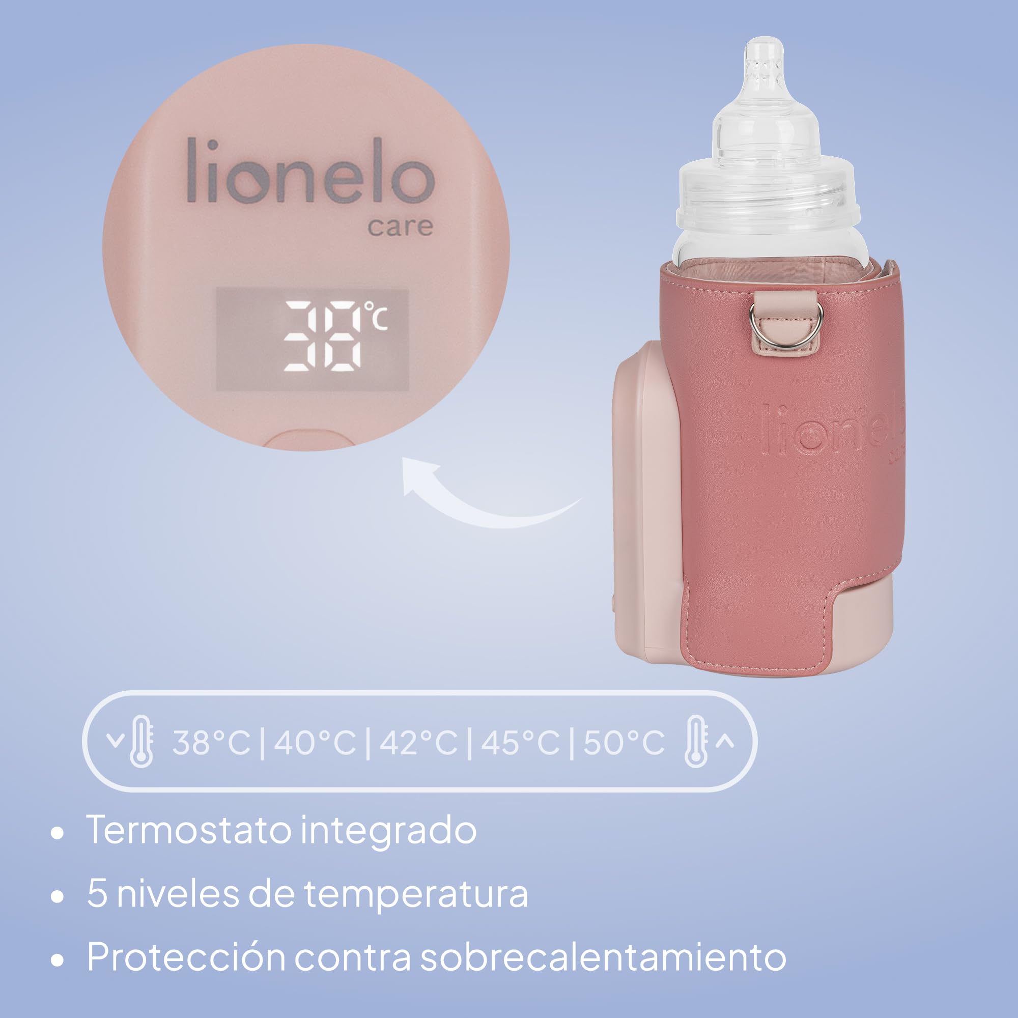 LIONELO Thermup Go Evo Calientabiberones Portátil Para Bebé, Mantiene los Líquidos Calientes, 5 Temperaturas de Funcionamiento de 38 a 50 oC, hasta 9 horas de Funcionamiento Pantalla LCD (Pink) | Rango de 38 a 50 °C, pantalla LCD y hasta 9 horas de funcio