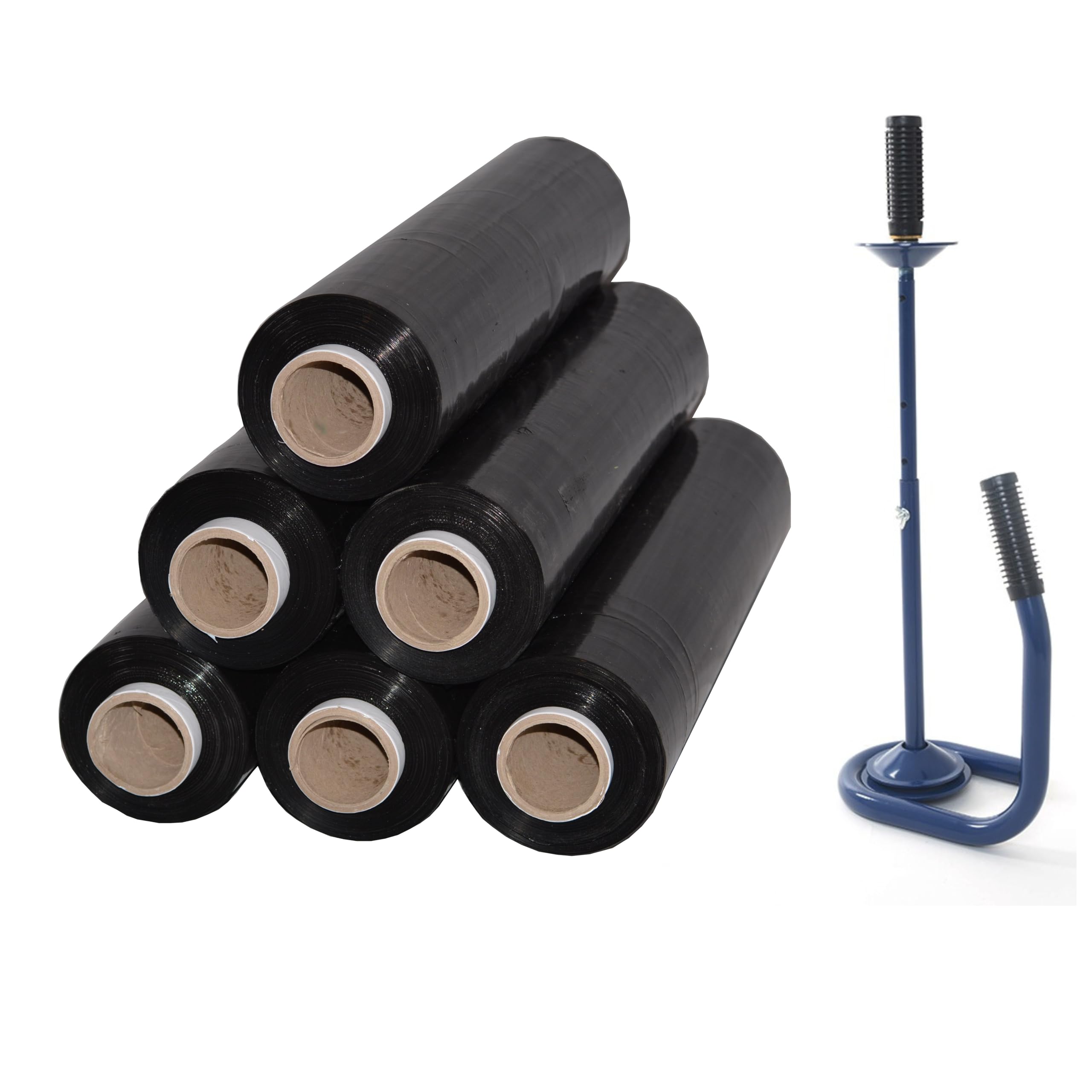 Profi Abroller Premium Blue + 6 Rollen 2,5 kg Stretchfolie 23 my (schwarz)