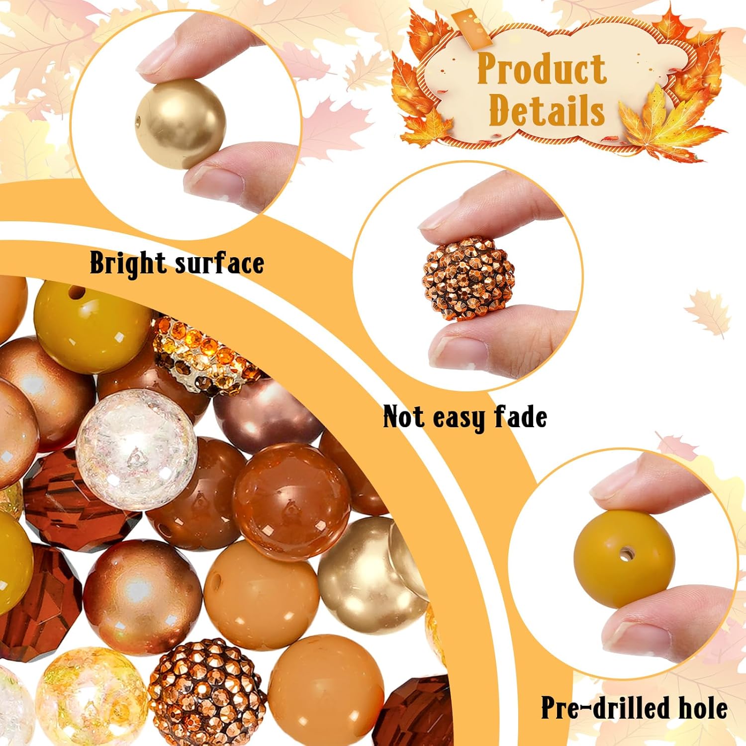 Whaline 60Pcs Thanksgiving Bubblegum Beads 20mm Mixed Fall Chunky Acrylic Beads Autumn Color Spacer Beads Set Fall Harvest Gumball Loose Beads Bulk for DIY Jewelry Bracelet Necklace Crafts Making - Image 3