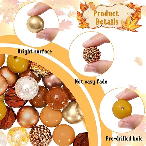 Miniatura 3 de Whaline 60 cuentas de goma de mascar de Acción de Gracias de 0.787 pulgadas mixtas de acrílico grueso de otoño, juego de cuentas espaciadoras de
