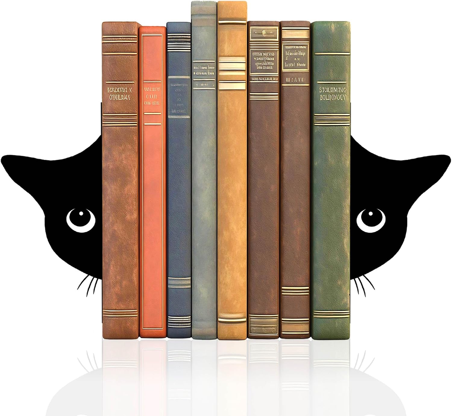Bookends Metal Cat Book Ends, 1 Pairs Cute Bookends for Shelves Decorative for Home Office Desk Bookshelf Decor (Black, Full-face)