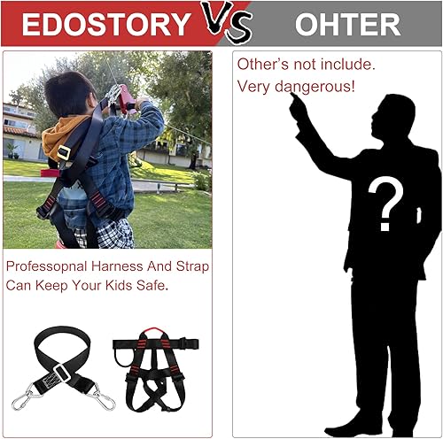 Miniatura 2 de EDOSTORY Kit de tirolesa para patio trasero de 120 pies para niños y adultos, al aire libre, cremallera de hasta 330 libras con freno de resorte y