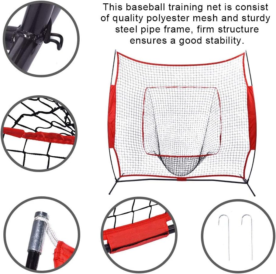 EVTSCAN 7' X 7' Baseball & Softball Practice Hitting & Pitching Net with Bow Frame, Carry Bag and Bonus Strike Zone, Great for All Skill Levels, Regulation