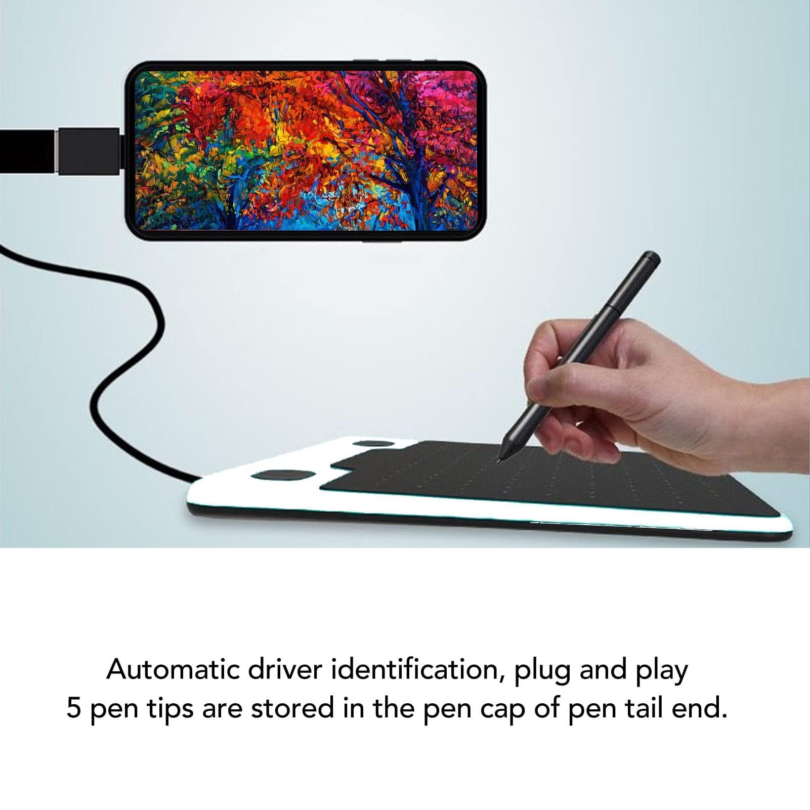 Tablette Graphique à Dessin, Grande Tablette à Dessin 5080LPI avec 4 Touches Personnalisables, Stylet Passif de 8192 Niveaux de Pression, Tablette Graphique pour Vista OS X Android(Blanc)