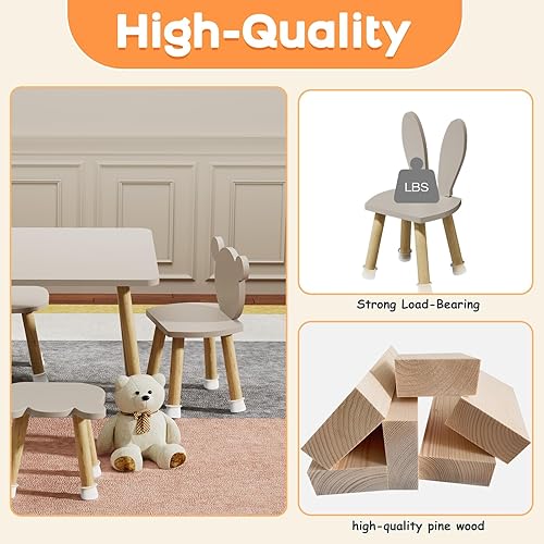 Miniatura 7 de Benarita Juego de mesa y sillas para niños, mesa de actividades de madera con sillas temáticas de animales, mesa para niños pequeños para arte,