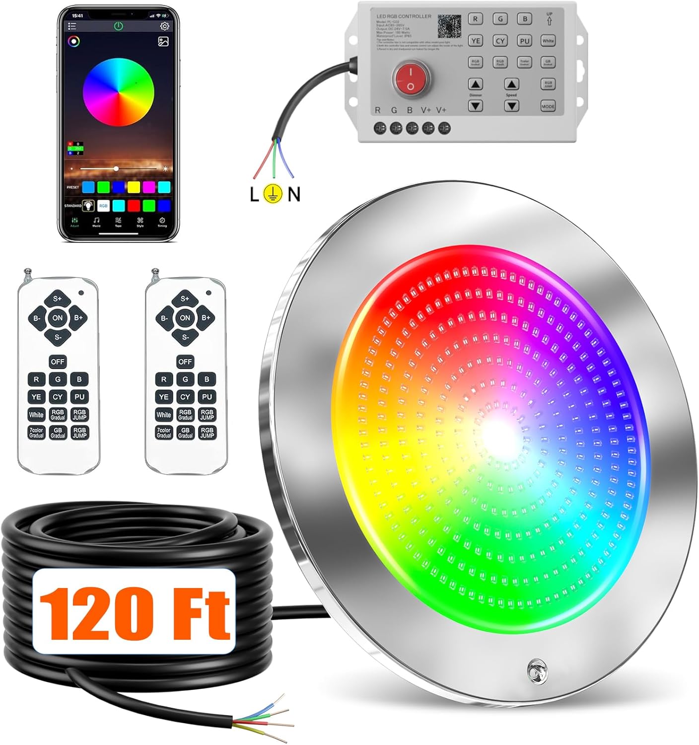 Pool Lights for Inground Pool, 60Ft 54W 10Inch LED Inground Pool Light with 3 Control Way (App/Remote/Controller), Color Changing Underwater Swimming PoolLight for 10" Large Wet Niches