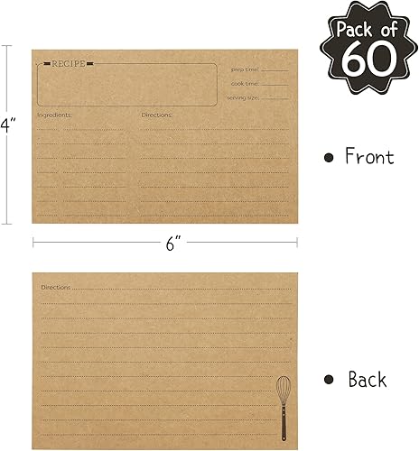 Miniatura 10 de LotFancy Tarjetas de recetas, 4 x 6 pulgadas, 60 unidades, doble cara, cartulina de receta en blanco, tarjetas de índice de recetas vintage