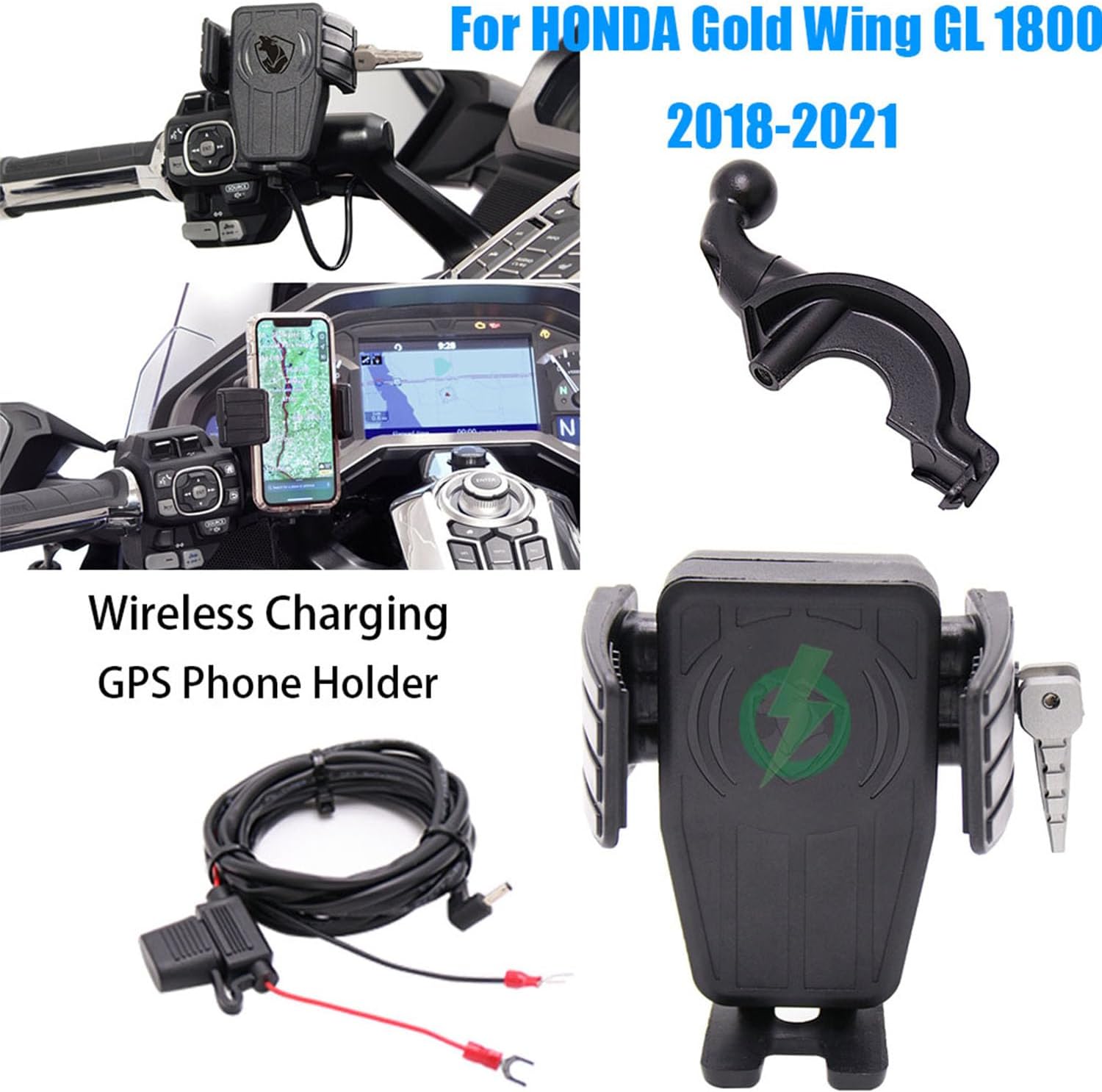 Motorcycle GPS Mobile Phone Wireless Charging Navigation Bracket for Honda Gold Wing GL 1800 F6B GL1800 DCT 2018 2019 2020 2021 Motorcycle Phone Holder Perch Mount Navigational Accessories