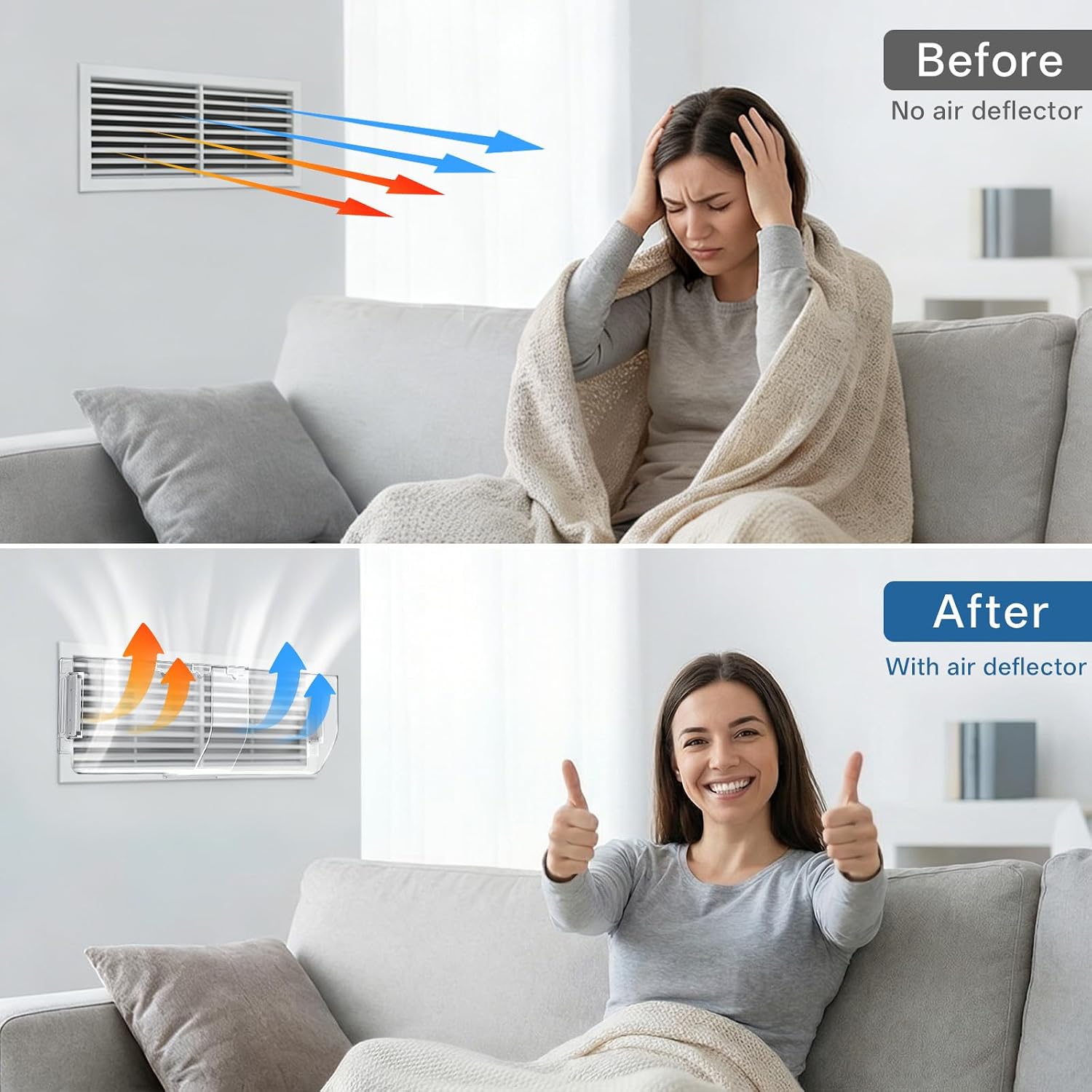 4-Pack Magnetic Air Vent Deflector, 9 to 15 Inches Adjustable Clear Vent Cover & Redirector for Floor/Wall/Ceiling Registers, High-Grade Plastic AC/Heat Deflector (-35°F to 284°F) for Home