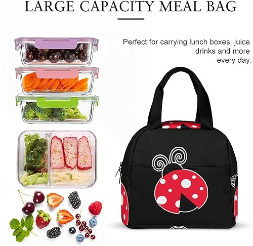 Miniatura 7 de Bolsa de almuerzo de mariquita para mujeres y hombres, lonchera aislada, reutilizable, bolsa de almuerzo