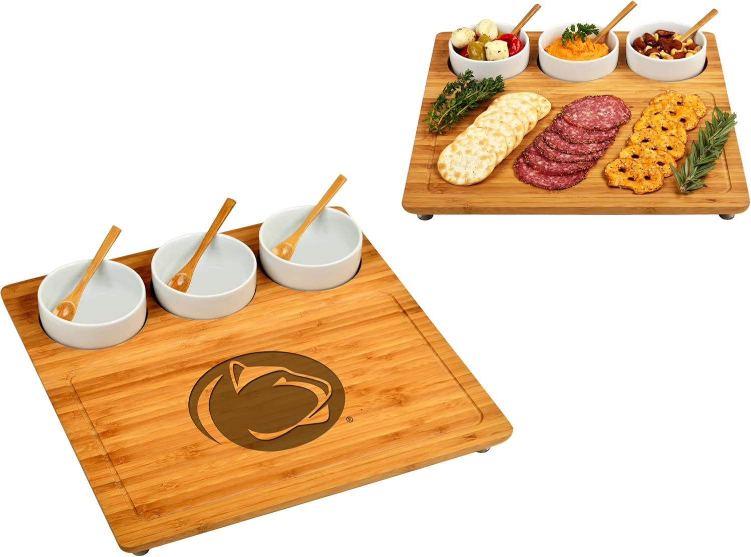 NCAA Penn State Officially Licensed Nittany Lions Bamboo Cheese/Charcuterie Board with Ceramic Bowls & cheese Markers