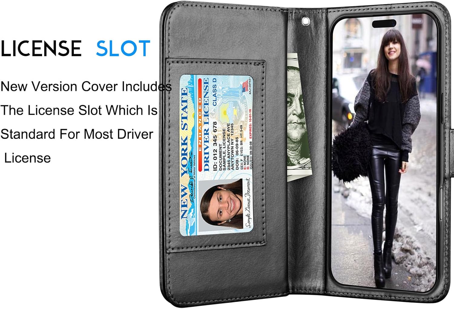 Tekcoo Wallet Case Compatible with iPhone 16 Pro Max (6.9 inch) 2024 Luxury ID Cash Credit Card Slots Holder Carrying Pouch Folio Flip PU Leather Cover [Detachable Magnetic Hard Case] Strap [Black] - Image 5