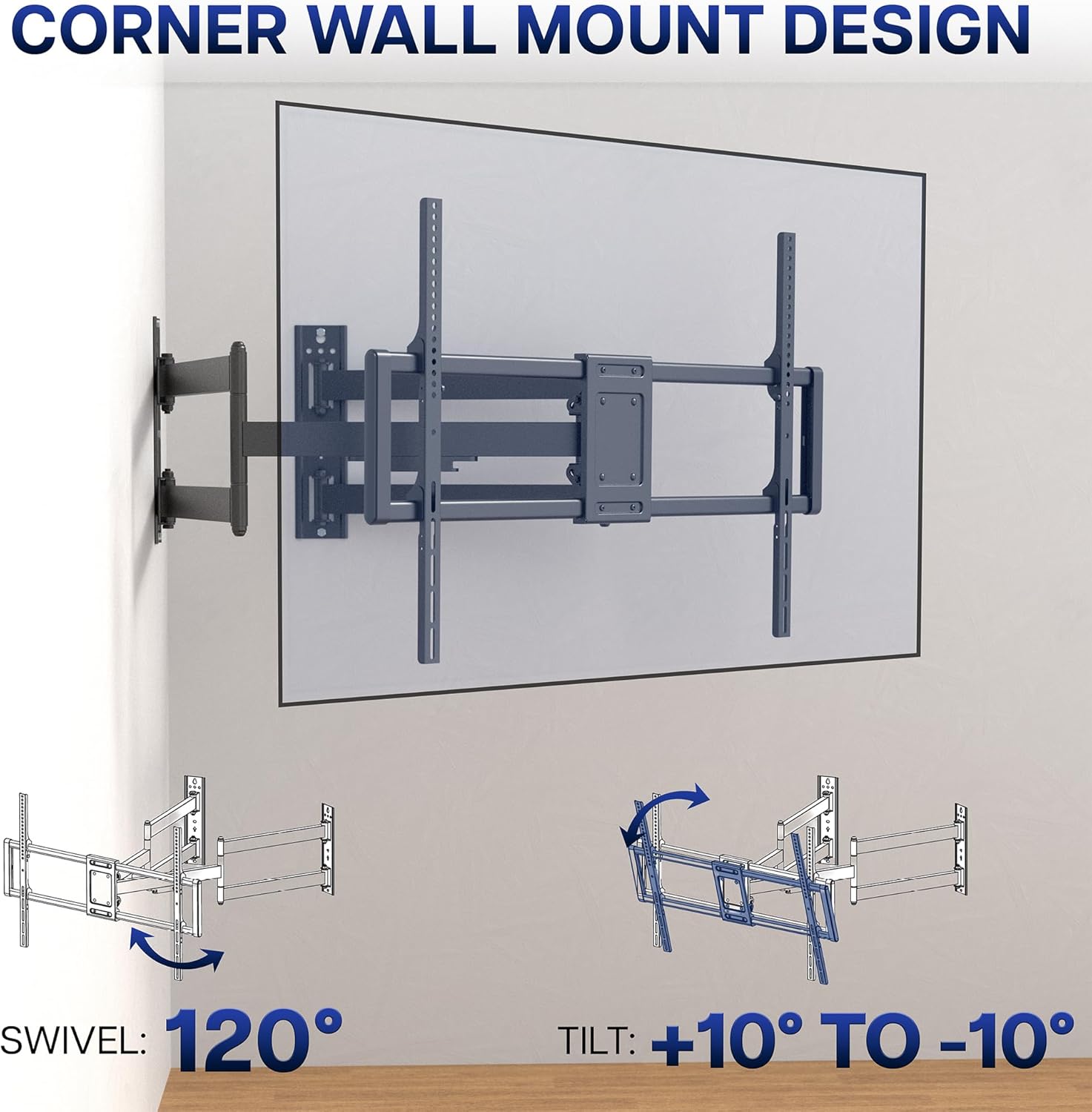 VIVO Corner TV Wall Mount for 46 to 100 inch LCD LED Plasma Flat Screens, Full Motion Articulating Bracket, VESA up to 900x600, MOUNT-CR100C