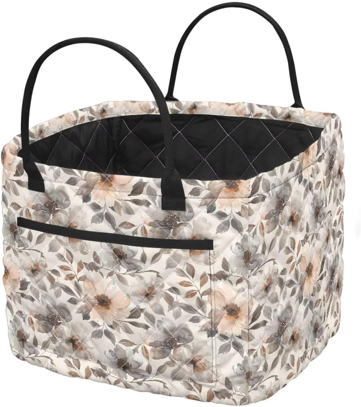 Flower Pattern Minimalist Quilted Storage Basket with Pocket Sleek Organizer for Modern Homes Great Gift for Minimalists Holds Essentials Without Cluttering the Aesthetic of Your Space