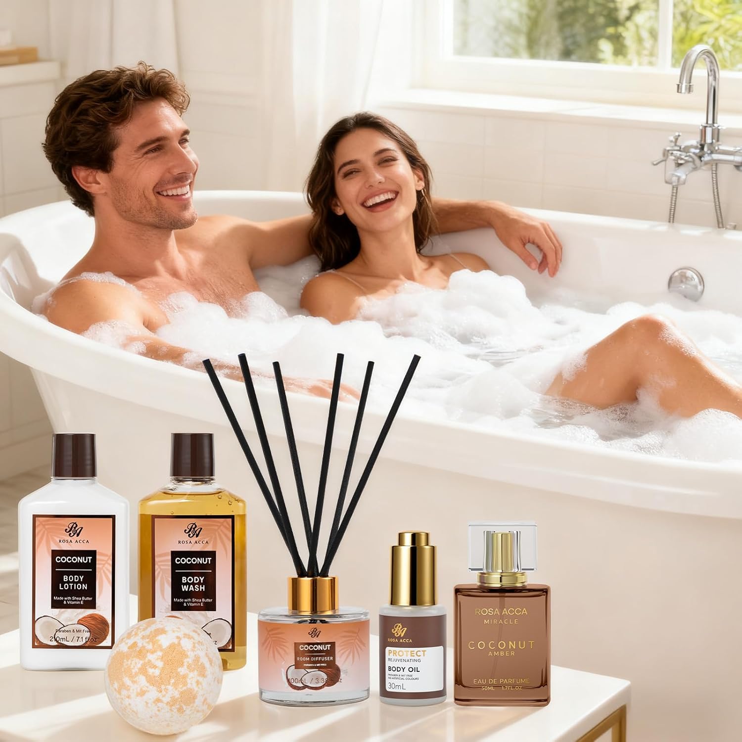 35 Pcs Coconut Vanilla Spa Gift Basket for Women & Men, Face Skin Care Set, Bath & Body Set, Self Care Pamper Kit, Diffuser, Bath Bomb, Birthday, Christmas, Valentines, Mother Day, Anniversary - Image 8